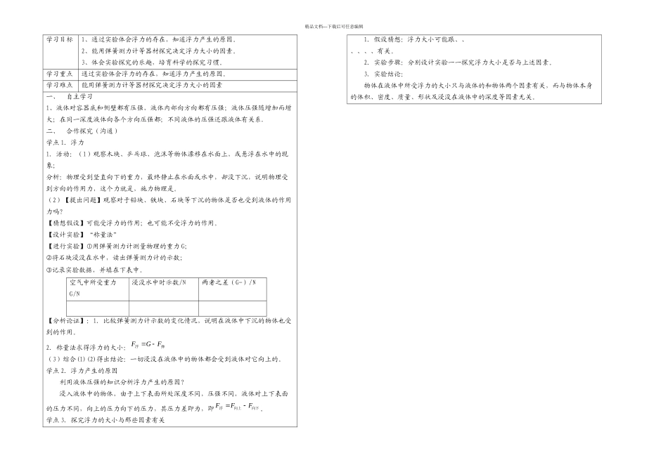 八年级物理下册浮力导学案无答案新新人教_第1页