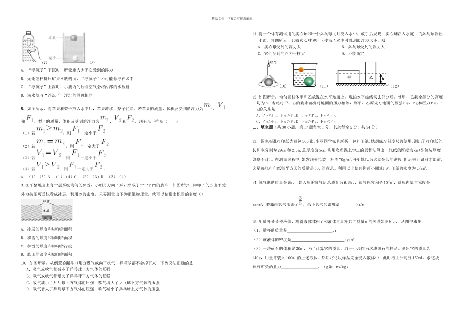 八年级物理下学期易错题综合复习提高卷苏科_第2页