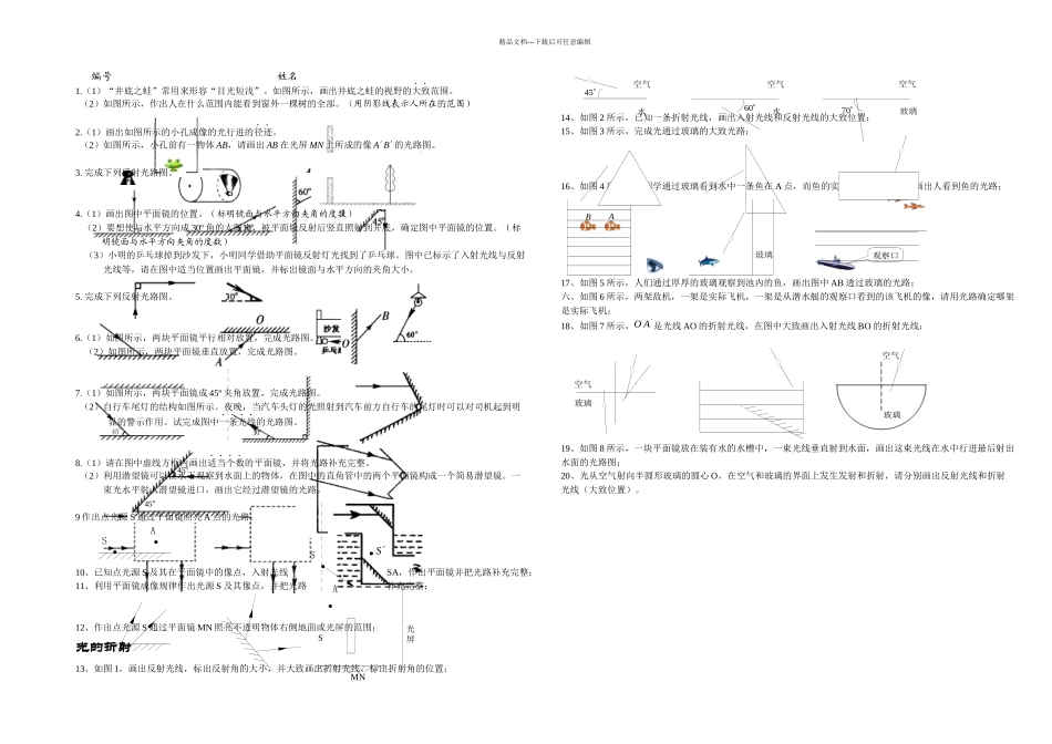 八年级物理光现象作图训练题_第1页