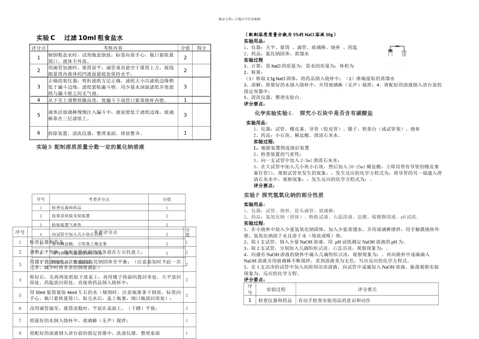 六安市中考实验操作考试试题化学物理生物步骤及评分标准_第2页