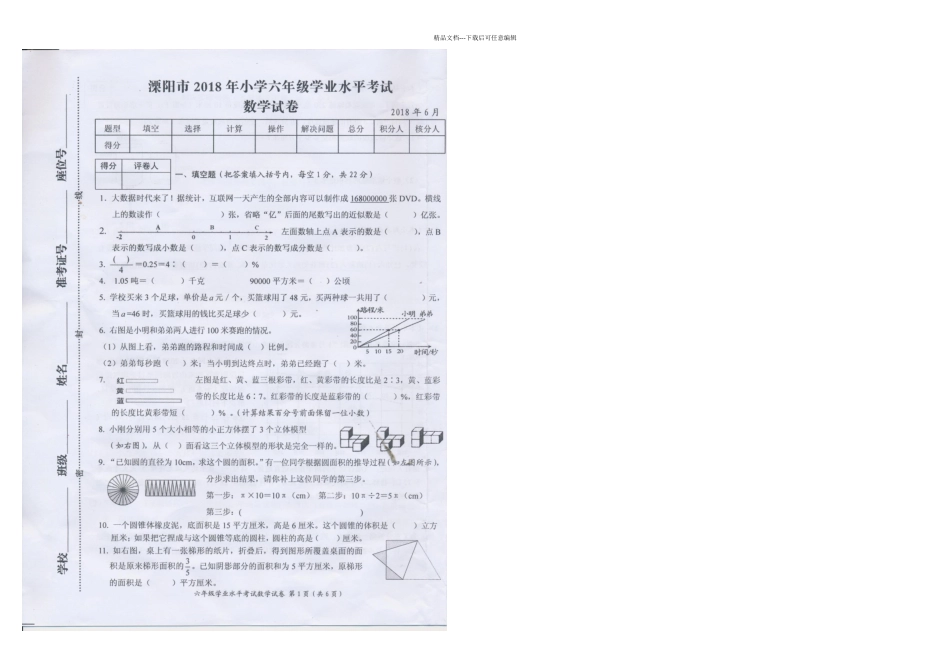 六年级下册数学期末试题质量检测_第1页