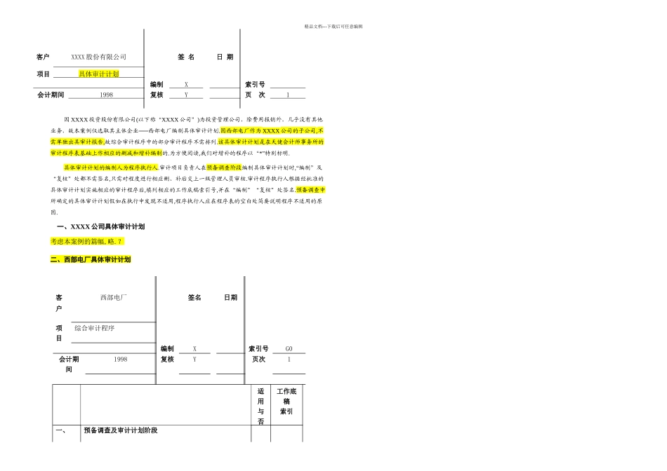 具体审计计划模板天健_第1页