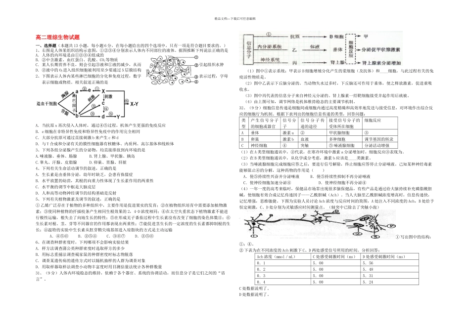 内蒙古包头市高二理综上学期期末考试生物部分新人教本_第1页