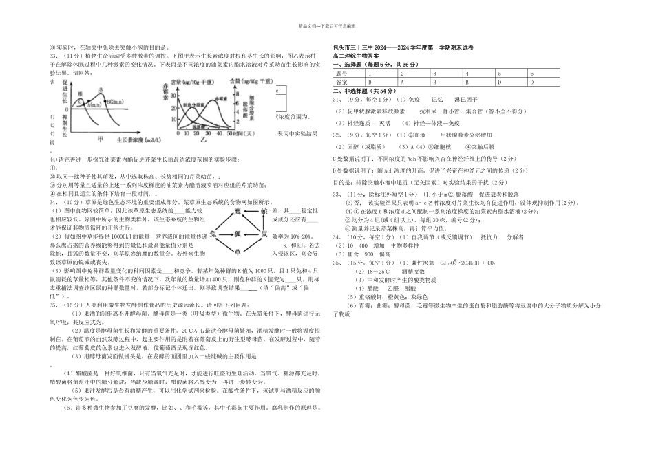 内蒙古包头市高二理综上学期期末考试生物部分新人教本_第2页