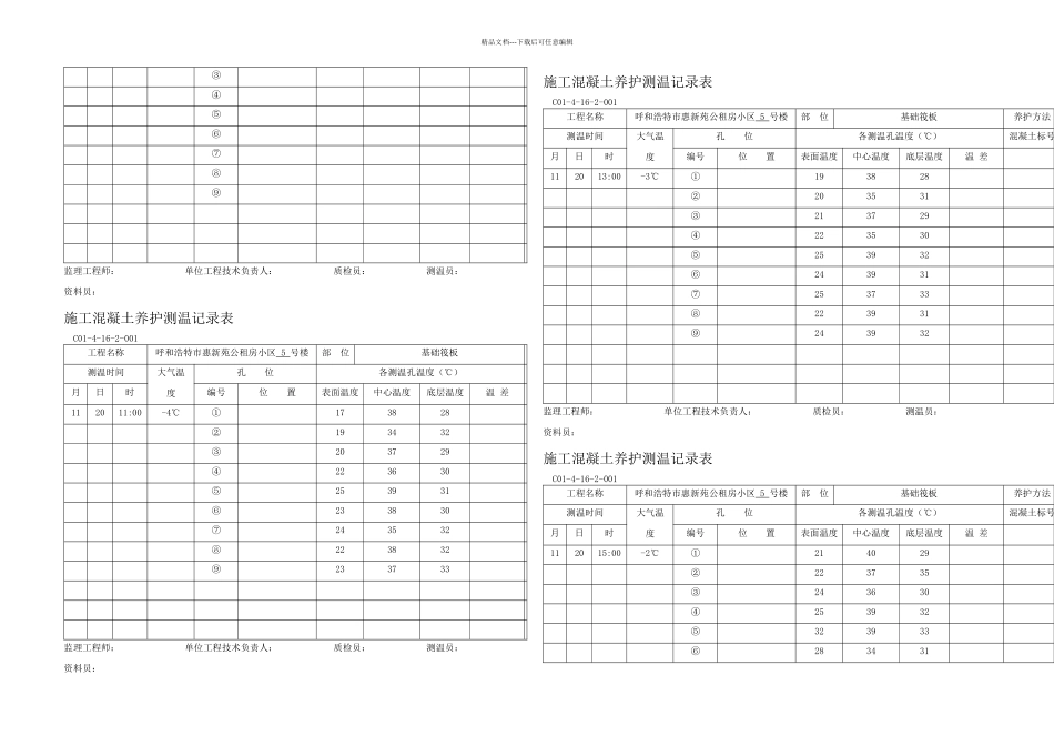 冬季施工混凝土浇筑测温记录表_第3页