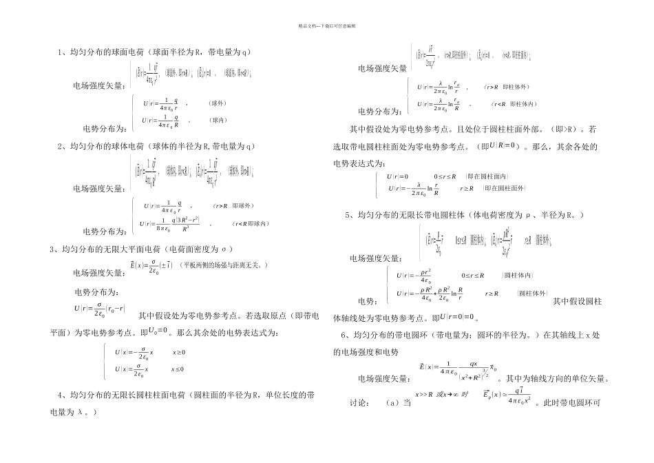 几种典型带电体的场强和电势公式_第1页