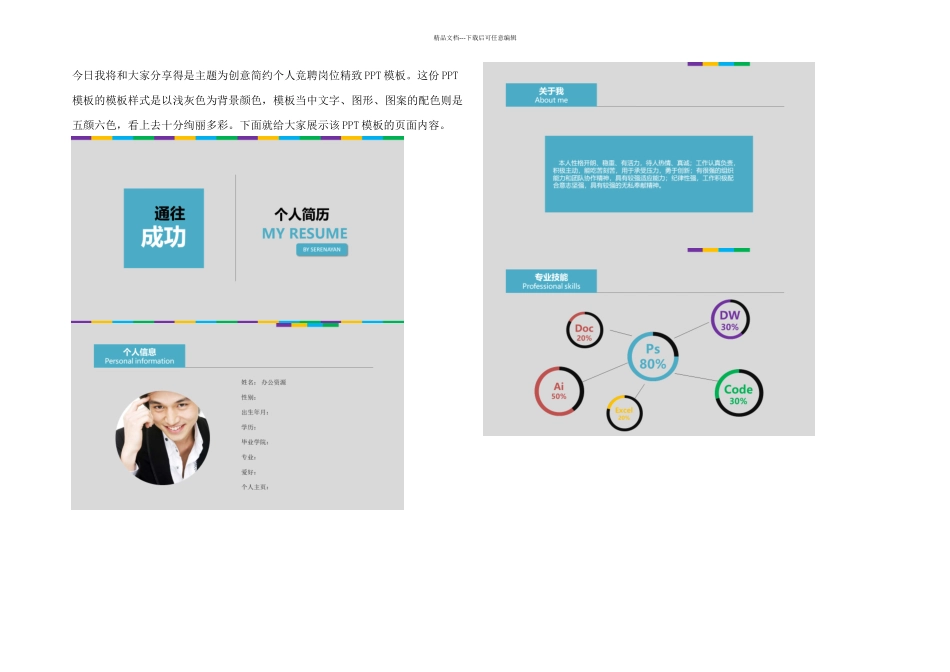分享创意简约个人竞聘岗位精美模板_第1页
