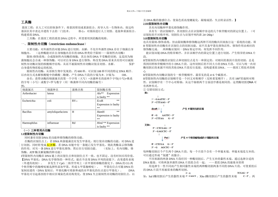 分子生物学实验常用工具酶总结_第1页