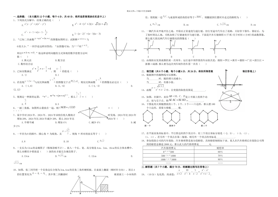 分配生数学模拟测试卷及答案_第1页