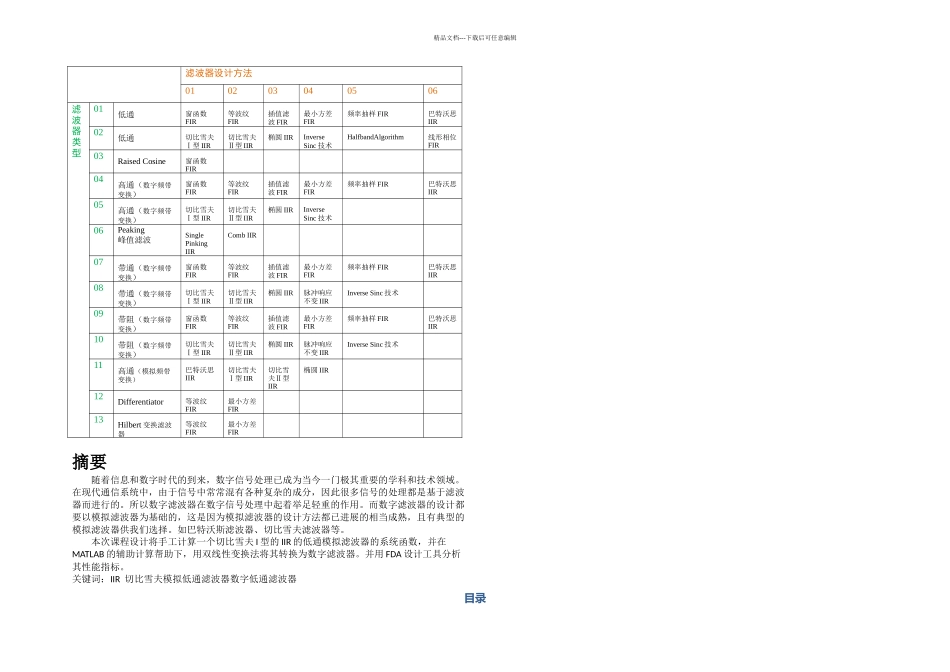 切比雪夫I型IIR低通数字滤波器课程设计_第2页