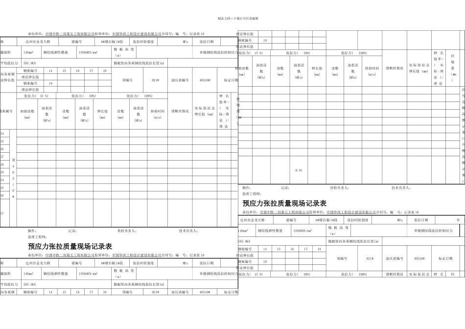 刚构桥竖向精轧螺纹钢张拉记录表段_第1页