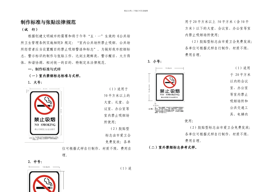创文禁止吸烟标志警示标识制作标准与张贴规范_第1页