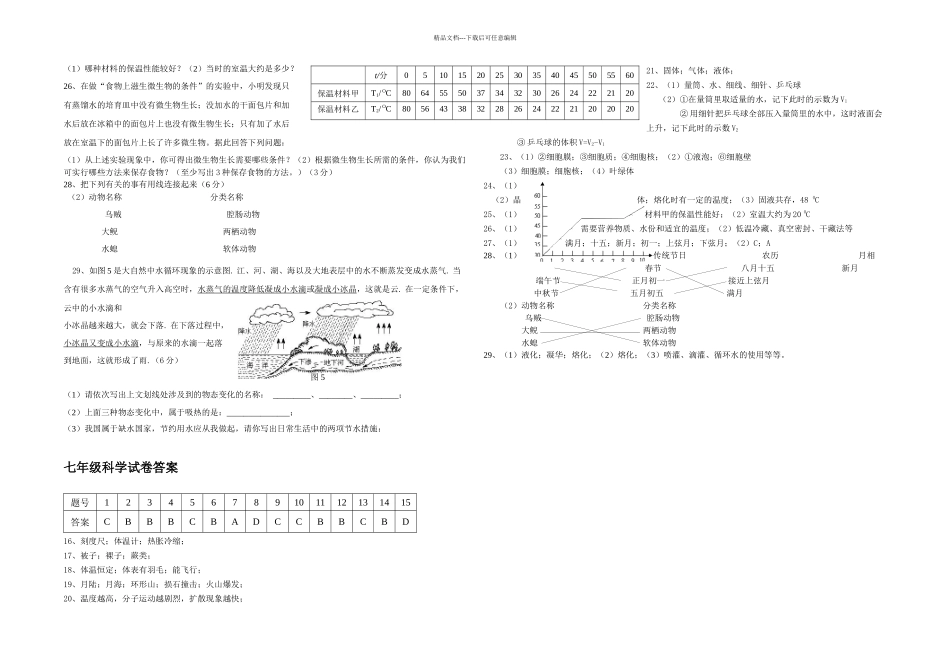 初一上册科学期末复习卷带答案_第2页