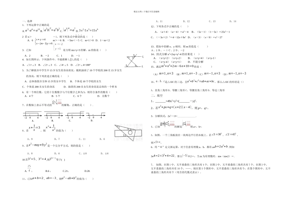 初一下学期数学期末复习北京课改_第1页