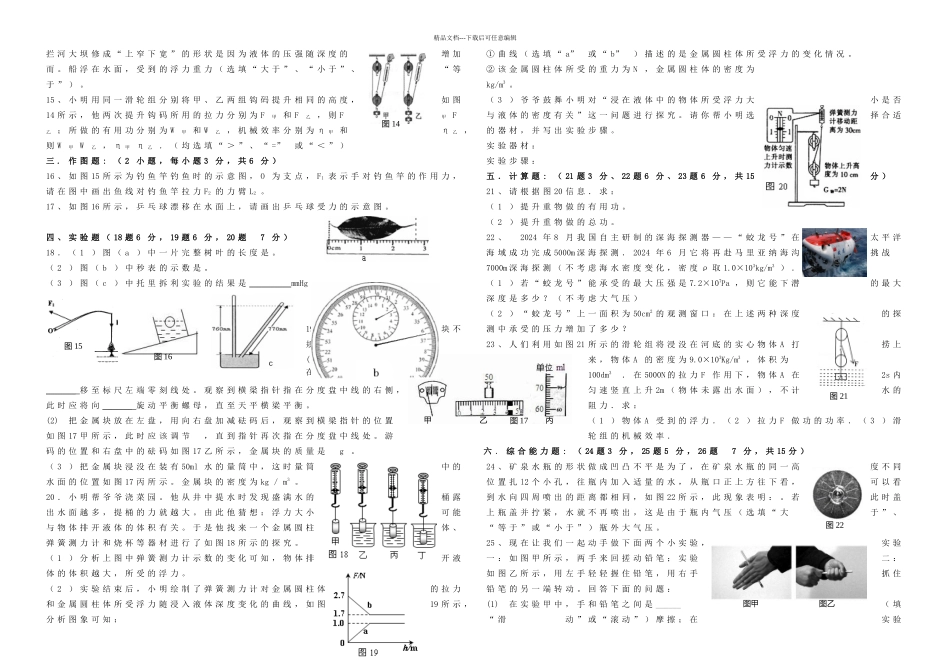 初三一学期期末复习物理模拟试题_第2页