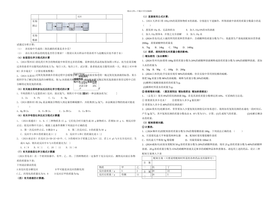 初三中考化学计算题大全宝典_第2页