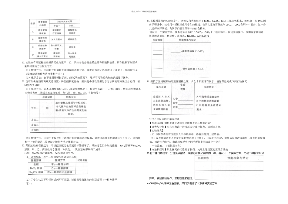 初三化学中考专题物质的鉴别检验练习及答案_第3页