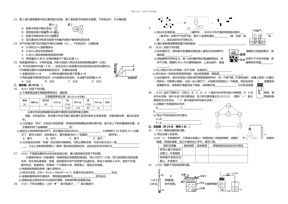 初三化学期末考试试题和答案解析_第2页