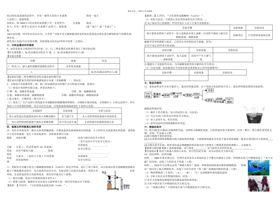 初中化学实验探究题专题训练_第2页