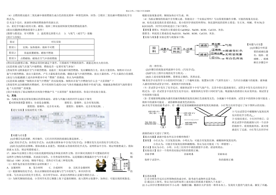 初中化学实验探究题专题训练_第3页