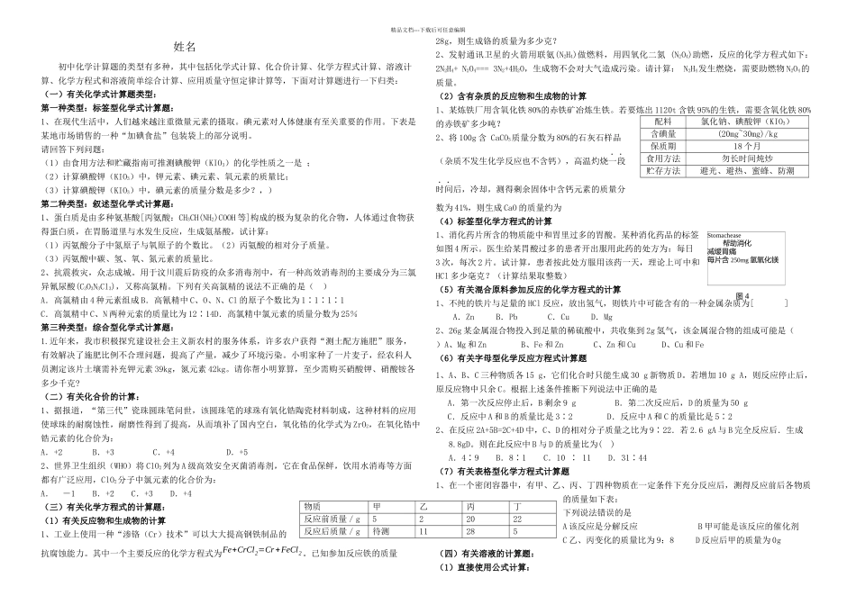 初中化学计算题专题复习汇总_第1页