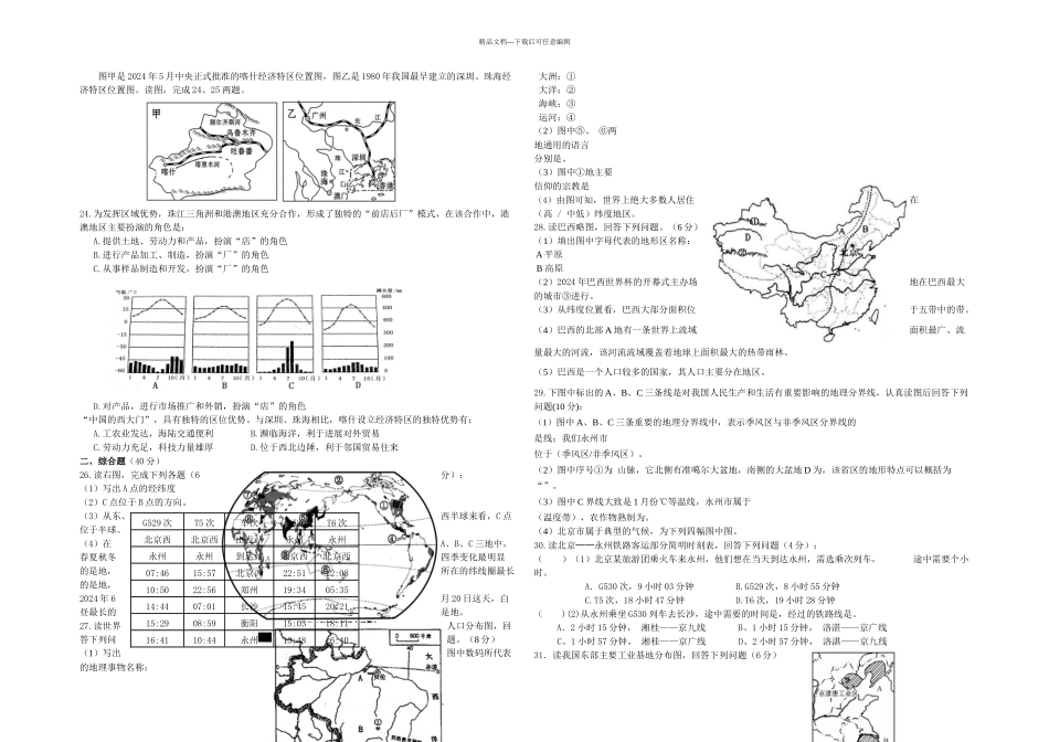 初中地理会考模拟试卷_第2页