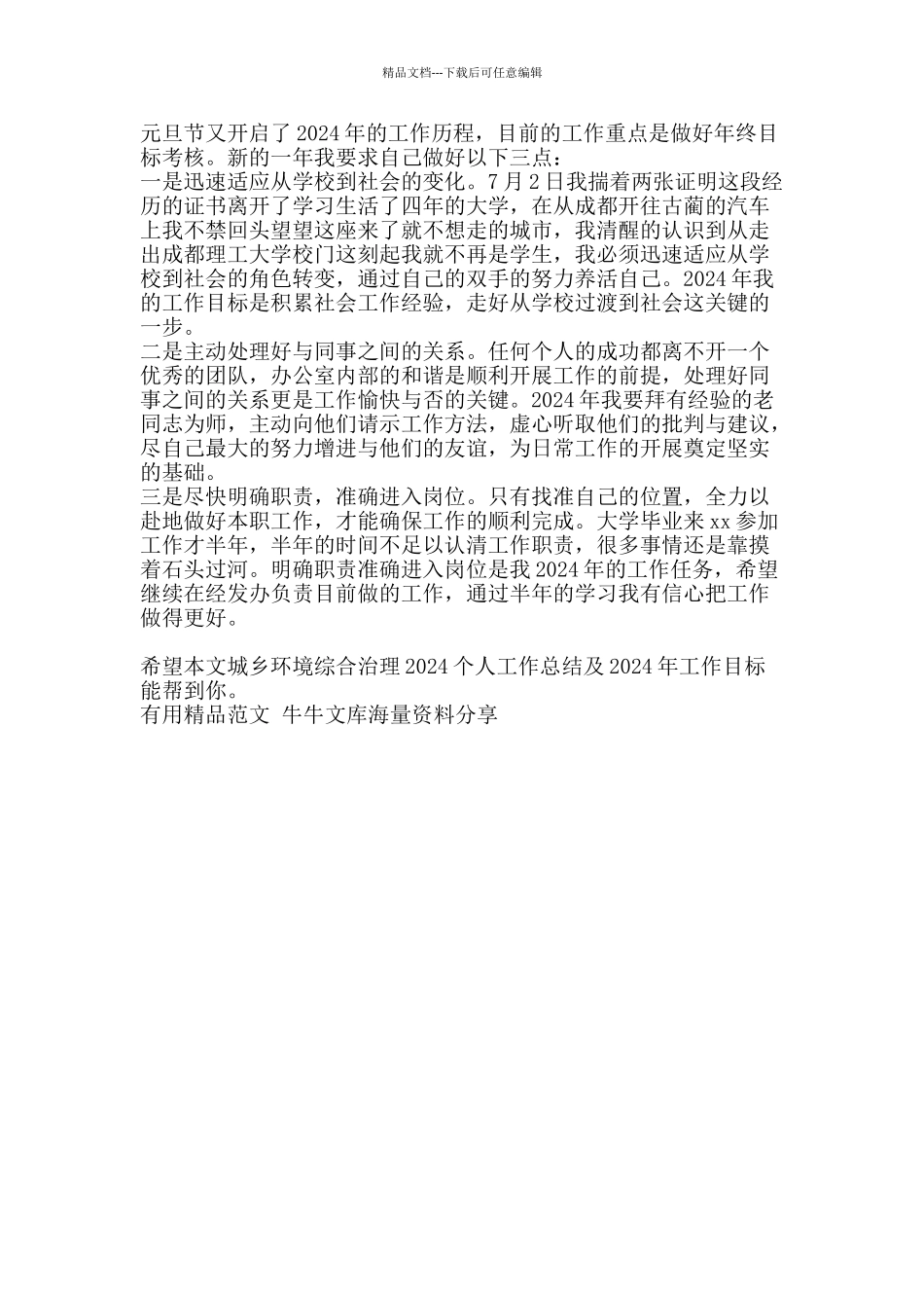 城乡环境综合治理2024个人工作总结及工作目标-精品范文资料_第2页