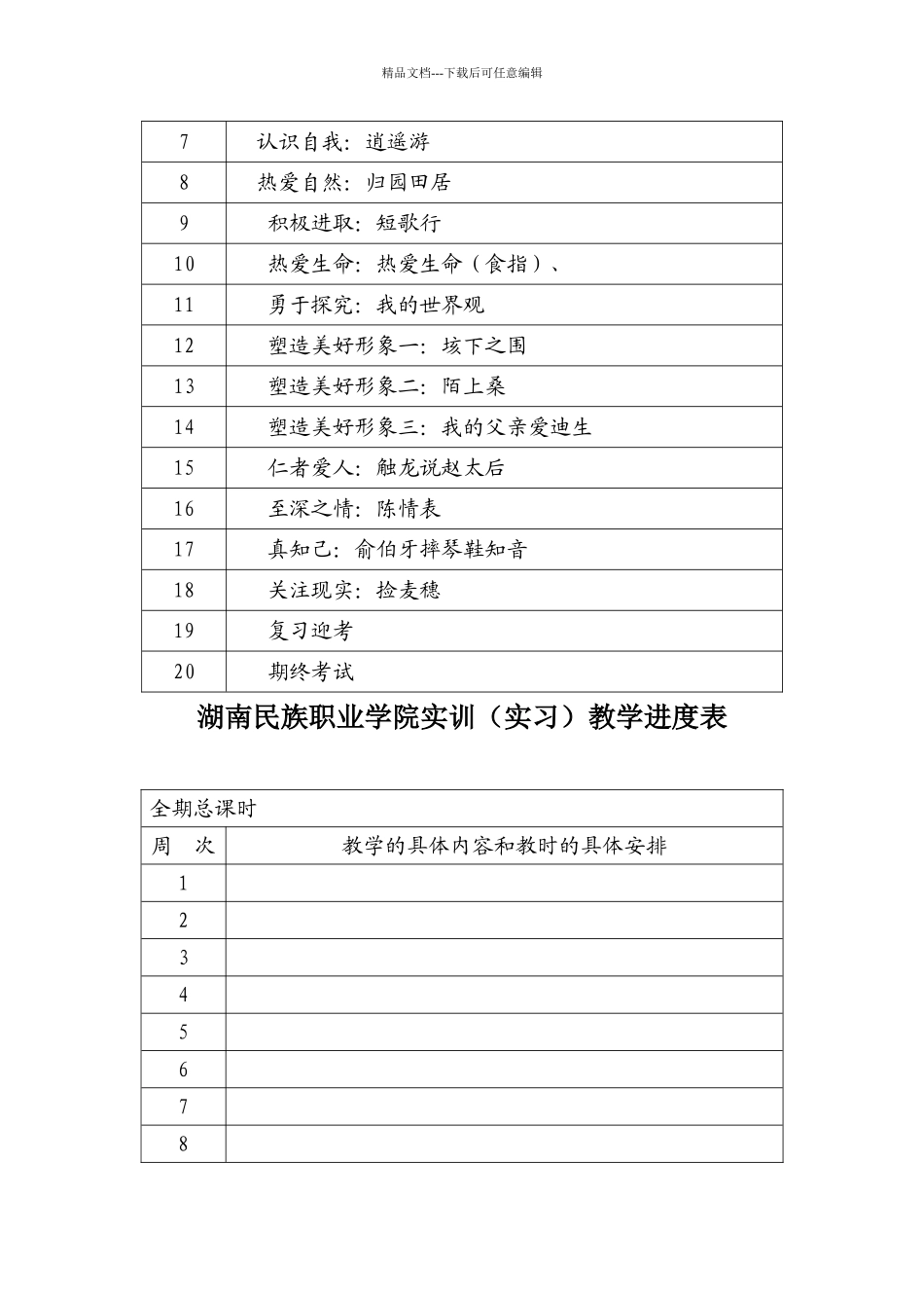 大学语文授课计划书_第3页