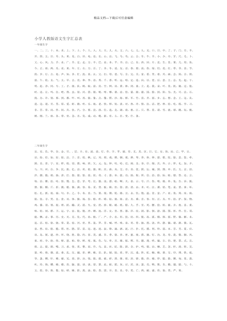 小学人教版语文生字汇总表_第1页