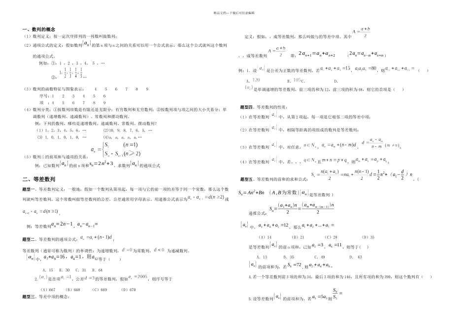 必修数列知识点总结及题型归纳_第1页