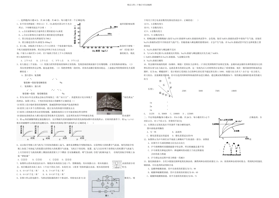 慈溪中学保送生考试科学模拟试题_第1页