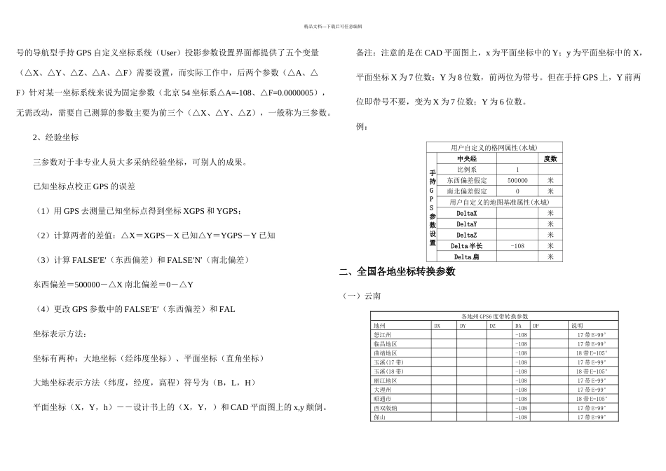 手持GPS参数设置及全国各地坐标转换参数_第2页