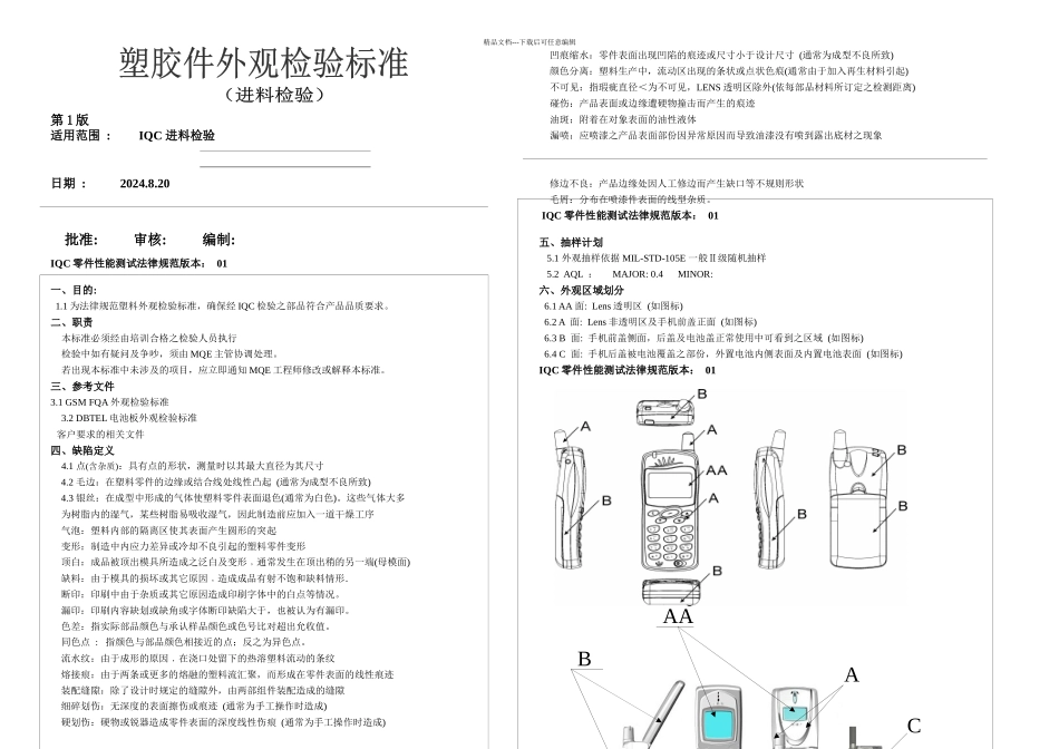 手机塑胶件外观检验标准_第1页
