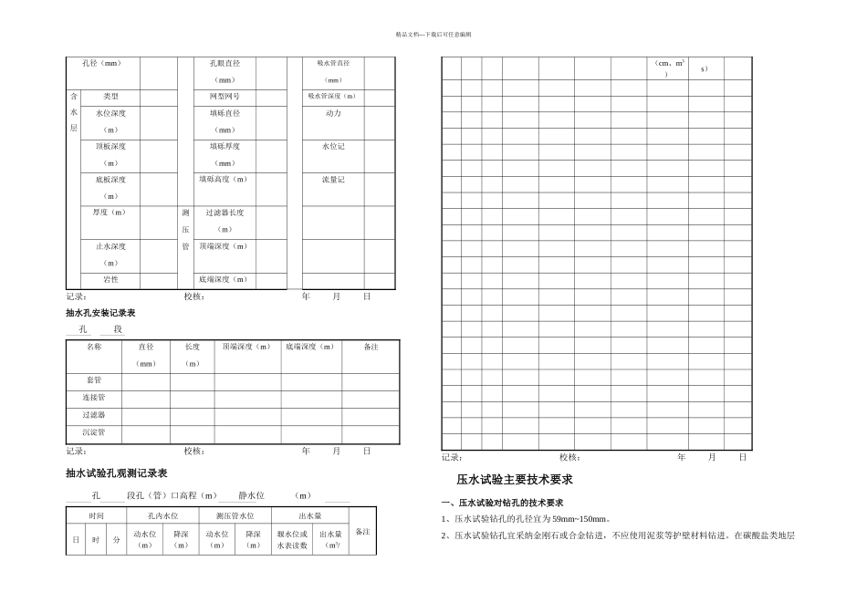 抽水压水注水试验技术要求及记录表格汇总_第2页