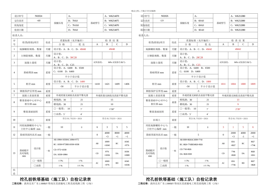 挖孔桩铁塔基础施工队级质量检查记录主线路_第2页