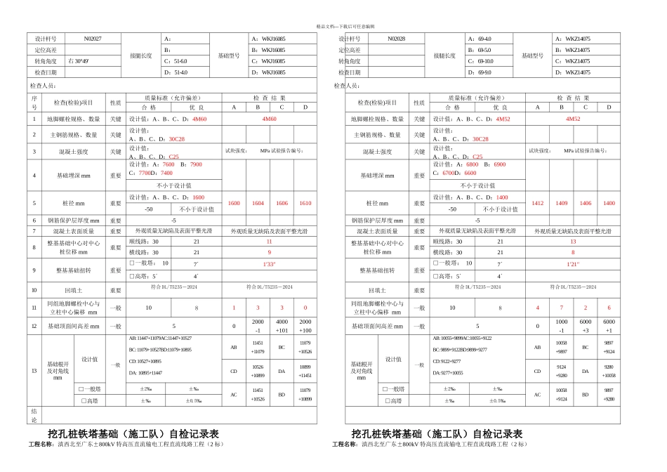 挖孔桩铁塔基础施工队级质量检查记录主线路_第3页