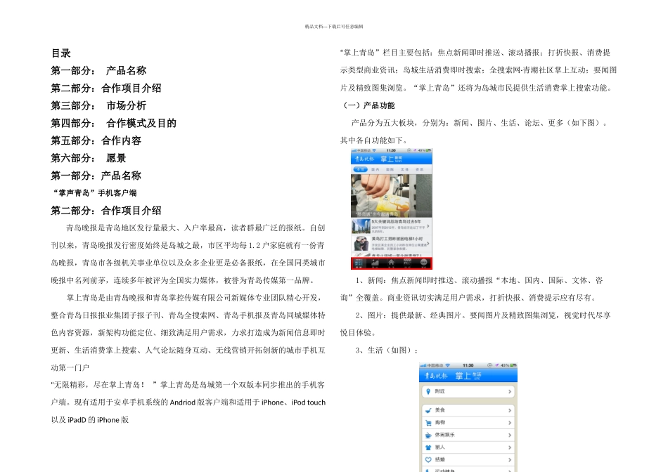 掌上青岛客户端商业合作规划书_第1页