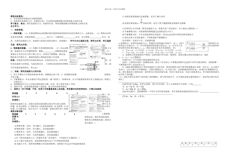 探究加速与力质量关系导学提纲_第1页