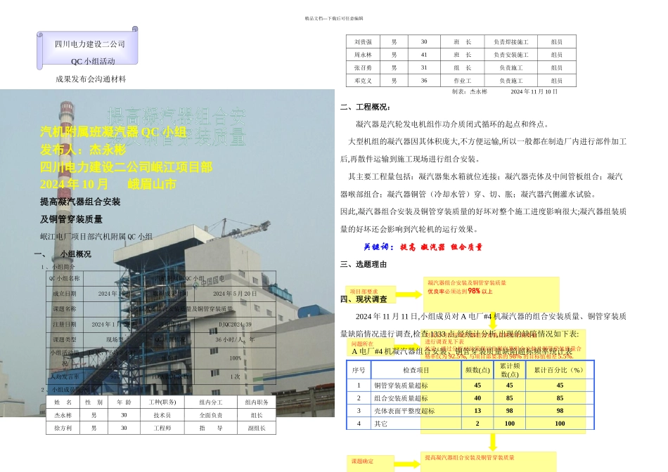 提高凝汽器优良率本QC成果获得全国三等奖_第1页
