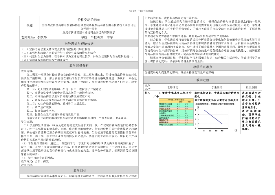 教学设计价格变动的影响李跃华_第1页