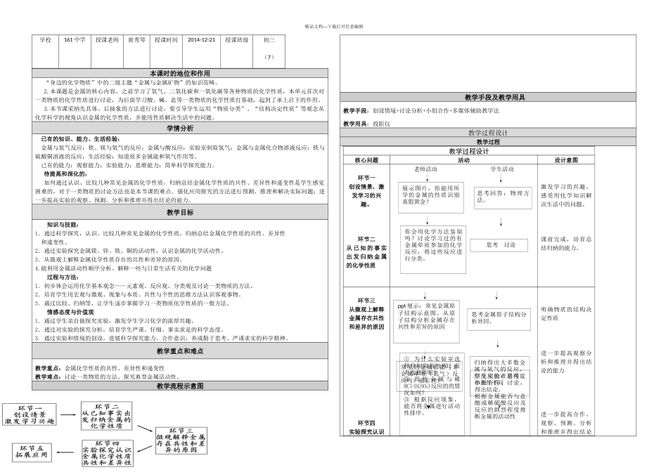教学设计金属的化学性质黄秀琴中小学学科教学关键问题解决_第1页