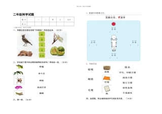 教科下学期二年级科学期末测试卷
