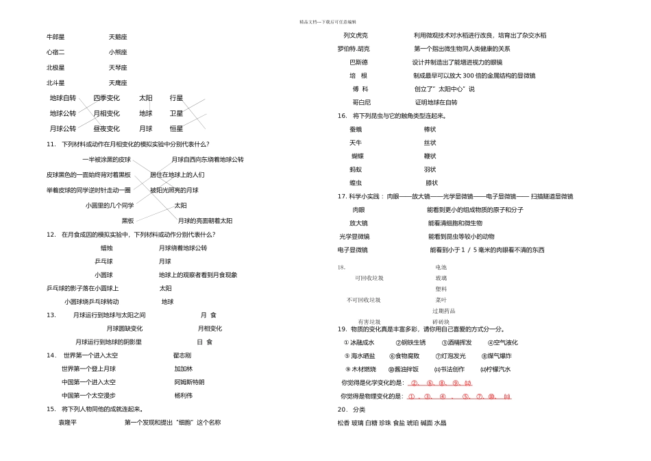教科六年级科学连线题及部分常考题考试必备_第2页