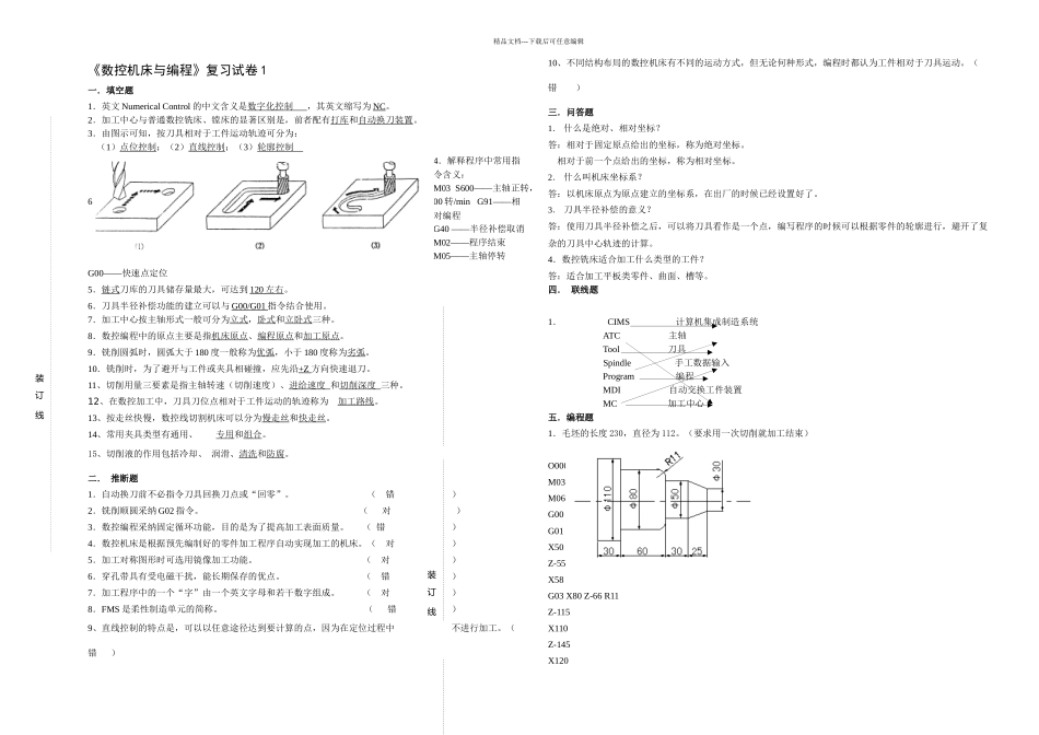 数控机床与编程复习试卷_第1页