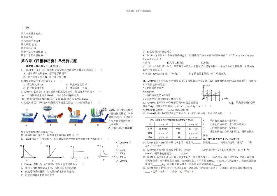 新人教八年级物理下册各章节测试_第1页