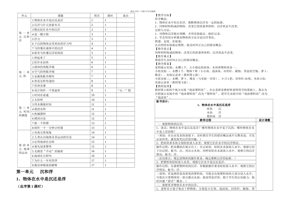 新教科五年级下册科学全册教学设计_第1页