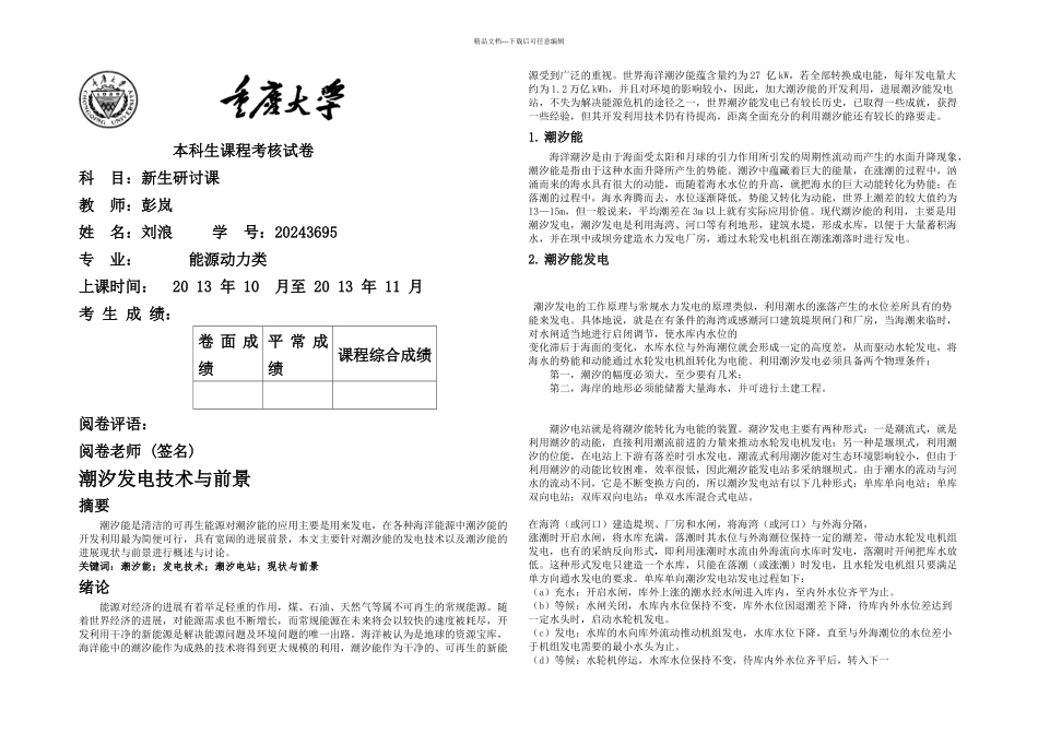 新生研讨课潮汐能_第1页