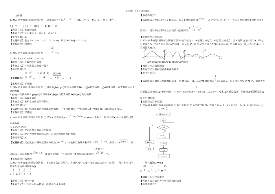 新课标I卷高考理科数学试卷带详解_第1页