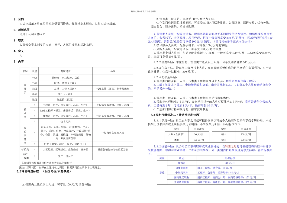 方案福利待遇标准_第1页