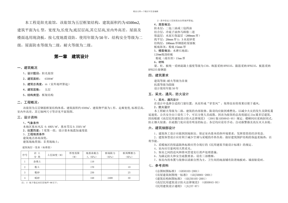 旅馆五层框架结构设计计算书土木工程专业毕业设计毕业论文_第1页